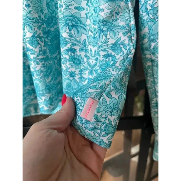 Seafolly girls rashguard swimsuit top aqua turquoise paisley print tween 12 - Picture 2 of 5